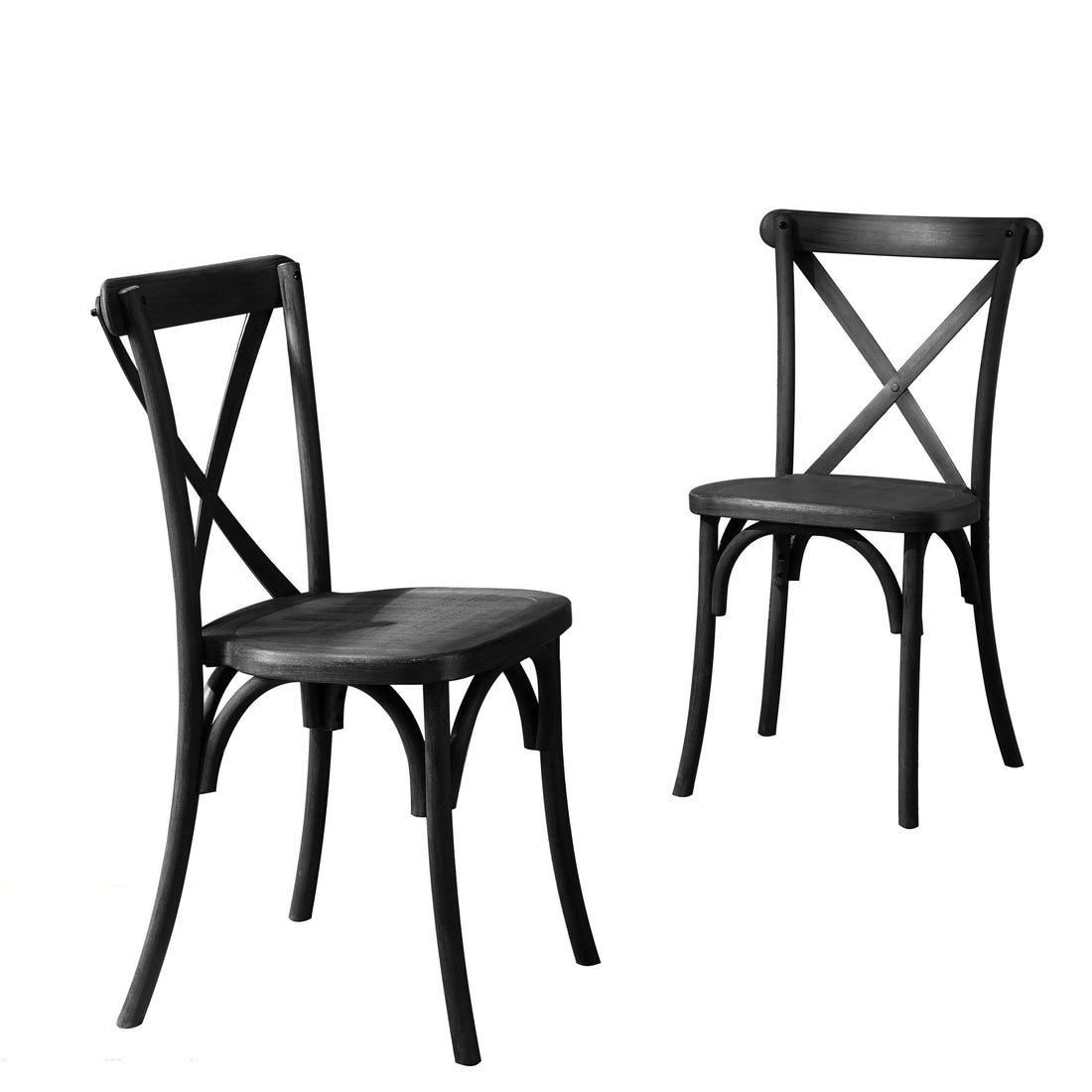 2 Pack Resin Cross Back Chair Waterproof Dining Chair Black Matt Black Resin