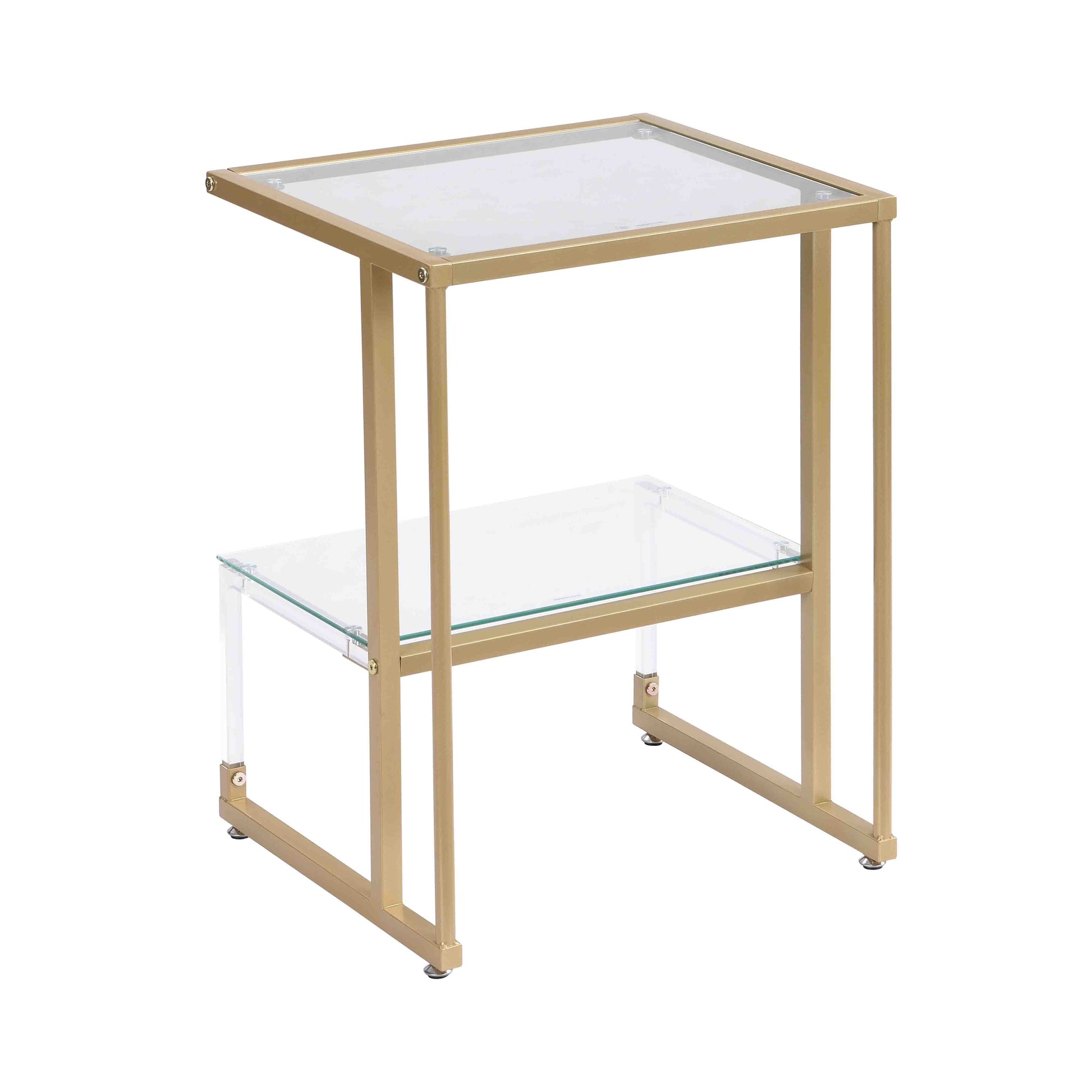Golden Side Table, 2 Tier Acrylic Glass End Table For Living Room&Bedroom Gold Glass Iron