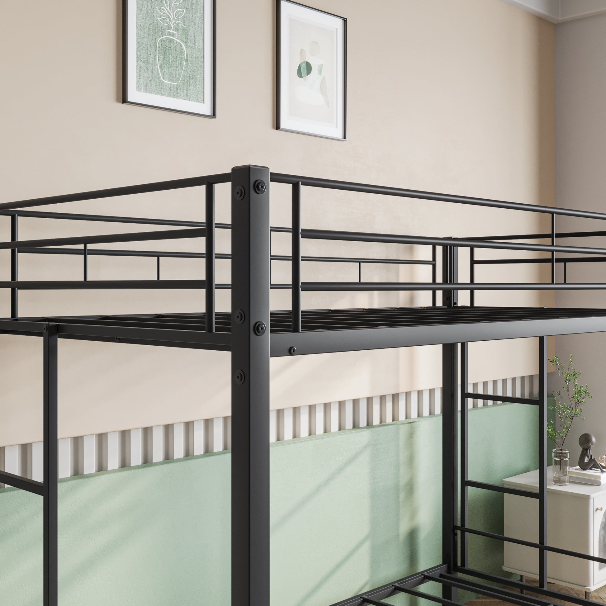 Metal Bunk Bed Twin Over Twin, Heavy Duty Twin Bunk Beds With Shelf And Slatted Support No Box Spring Needed Black Box Spring Not Required Twin Black Metal Bedroom Bunk Metal
