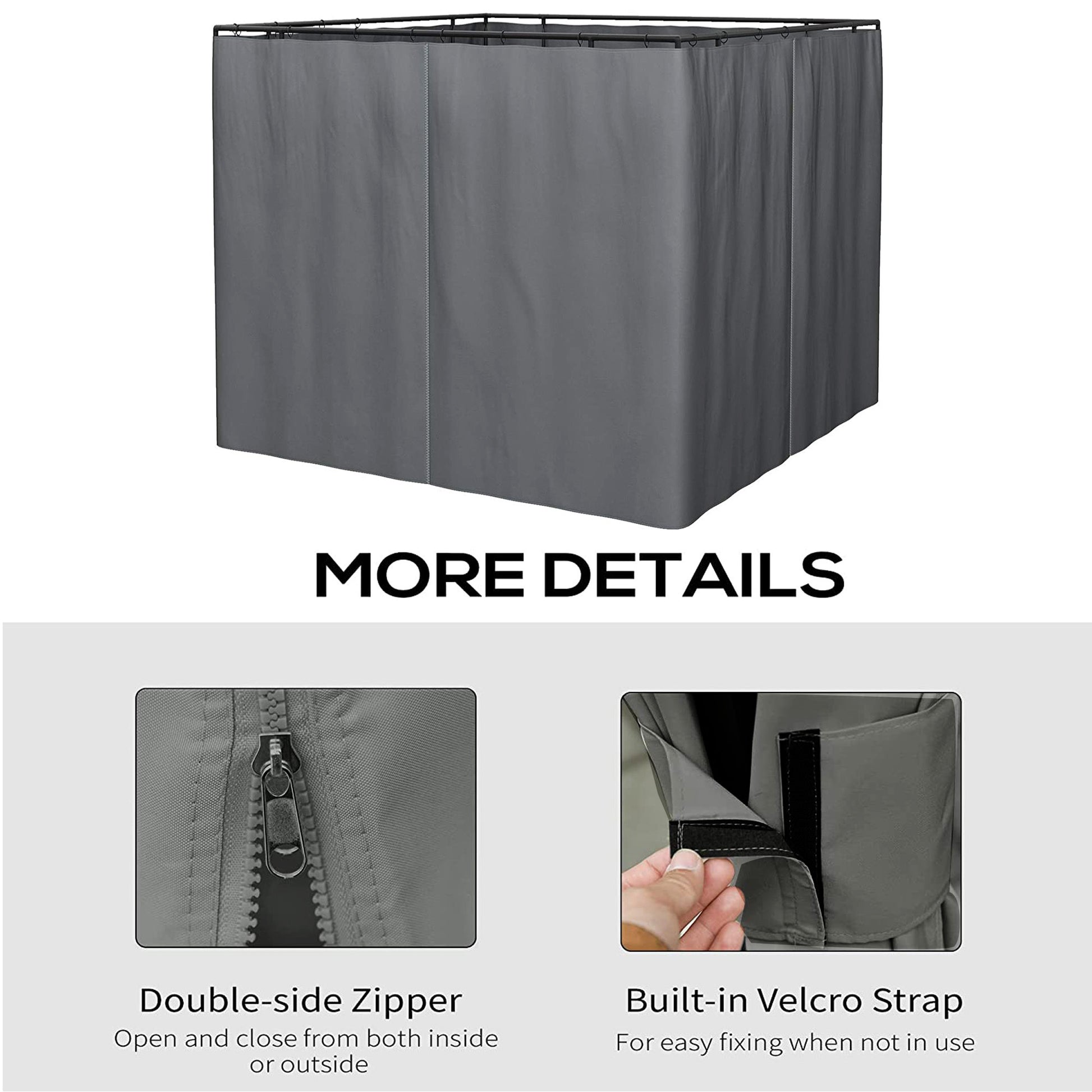 10X10 Ft Gazebo Replacement Gazebo Sidewall With Zippers, 4 Side Sidewall For Patio Gazebos Grey Polyester