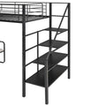 Twin Size Metal Loft Bed With Bench And Storage Staircase, Black Black Metal