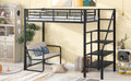 Twin Size Metal Loft Bed With Bench And Storage Staircase, Black Black Metal