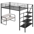 Twin Size Metal Loft Bed With Bench And Storage Staircase, Black Black Metal