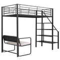 Twin Size Metal Loft Bed With Bench And Storage Staircase, Black Black Metal