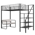 Twin Size Metal Loft Bed With Bench And Storage Staircase, Black Black Metal