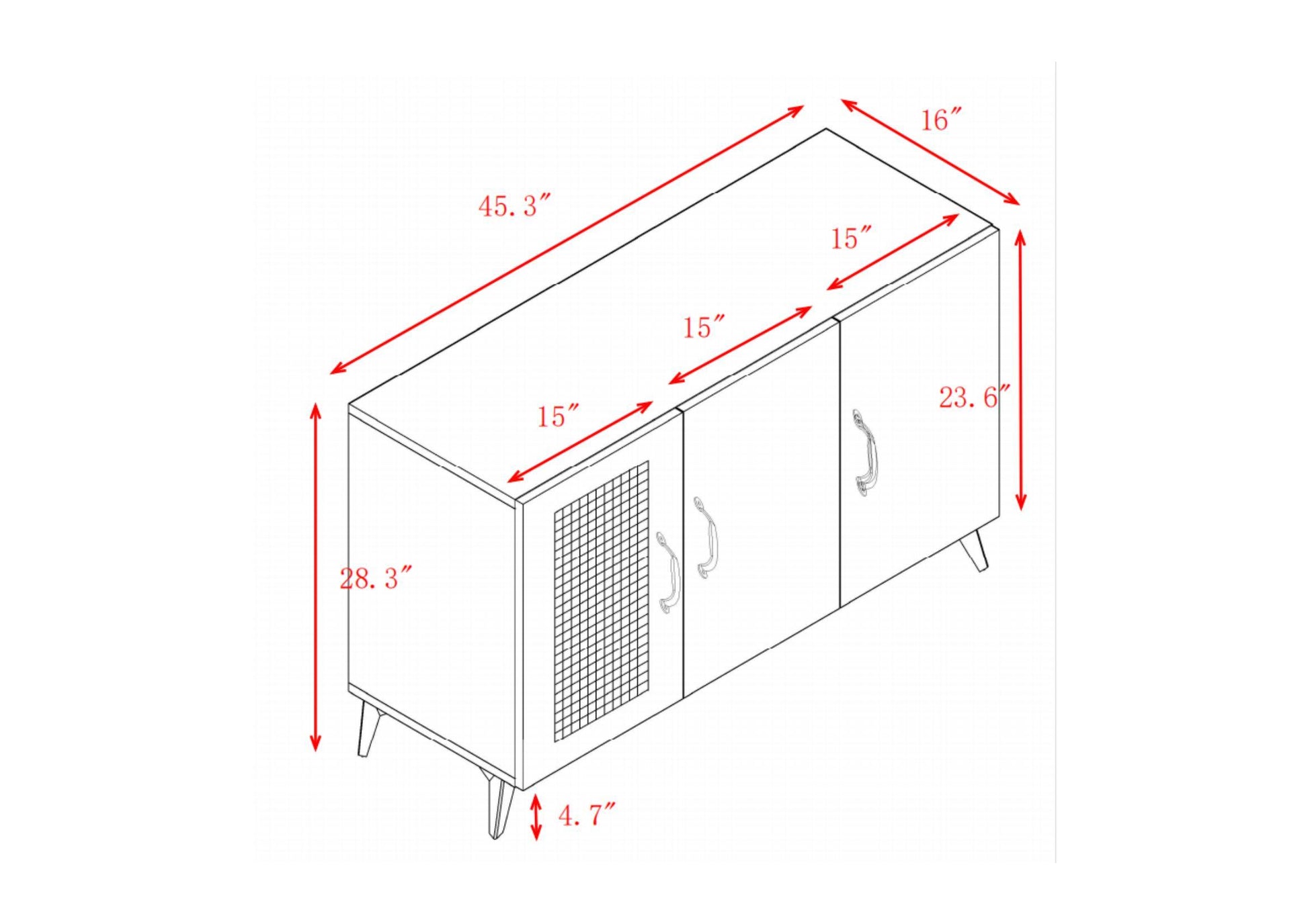 Three Door Natural Rattan Net Side Cabinet for
