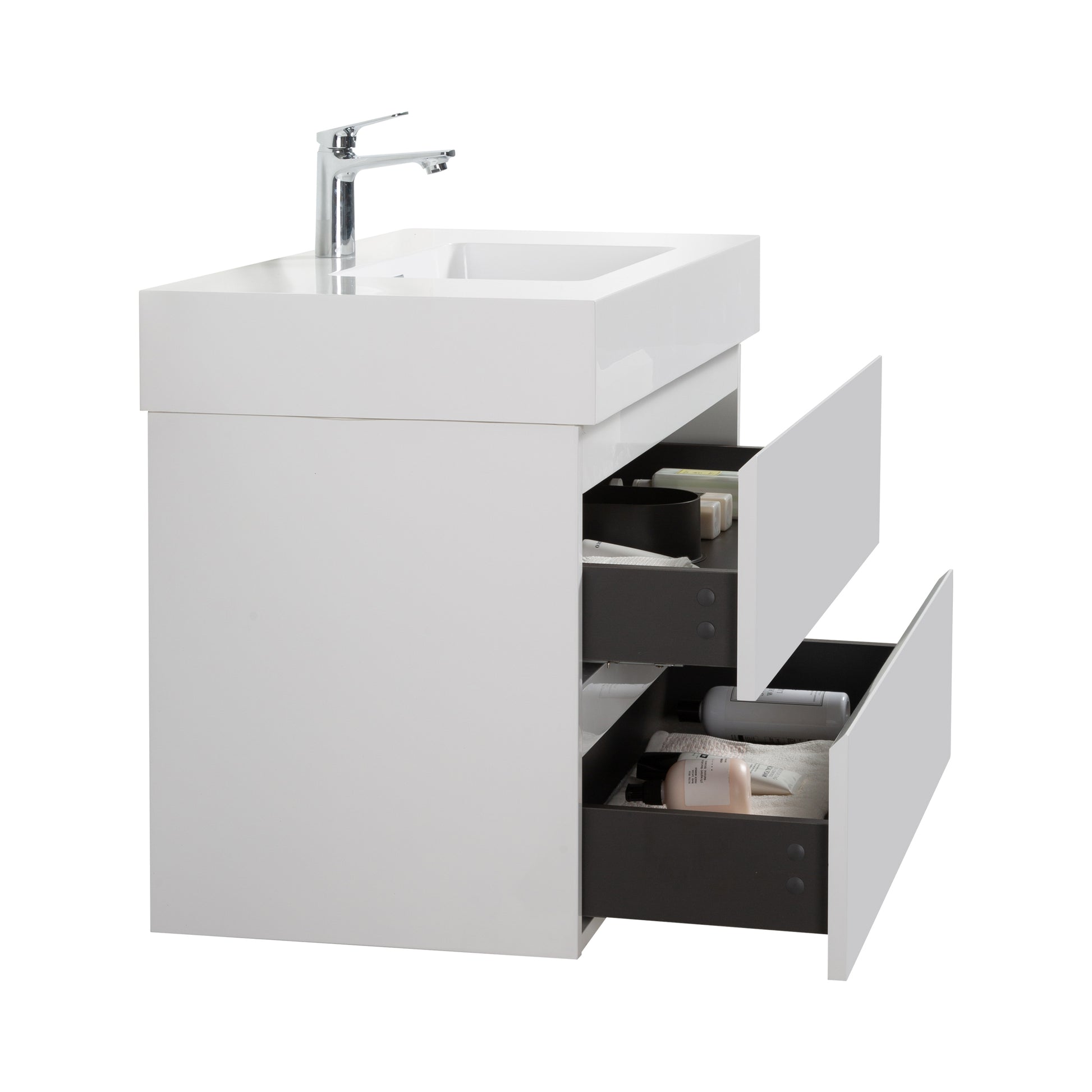 Alice 36" White Bathroom Vanity With Sink, Large Storage Wall Mounted Floating Bathroom Vanity For Modern Bathroom, One Piece White Sink Basin Without Drain And Faucet, Pre Assembled White Mdf