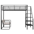 Twin Size Metal Loft Bed With Bench And Storage Staircase, Black Black Metal