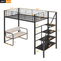 Twin Size Metal Loft Bed With Bench And Storage Staircase, Black Black Metal