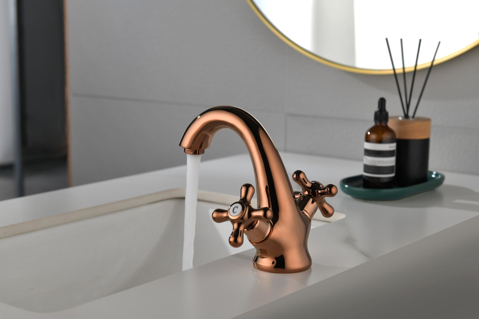 Rose Gold Bathroom Sink Faucet 2 Single Hole