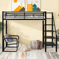 Twin Size Metal Loft Bed With Bench And Storage Staircase, Black Black Metal