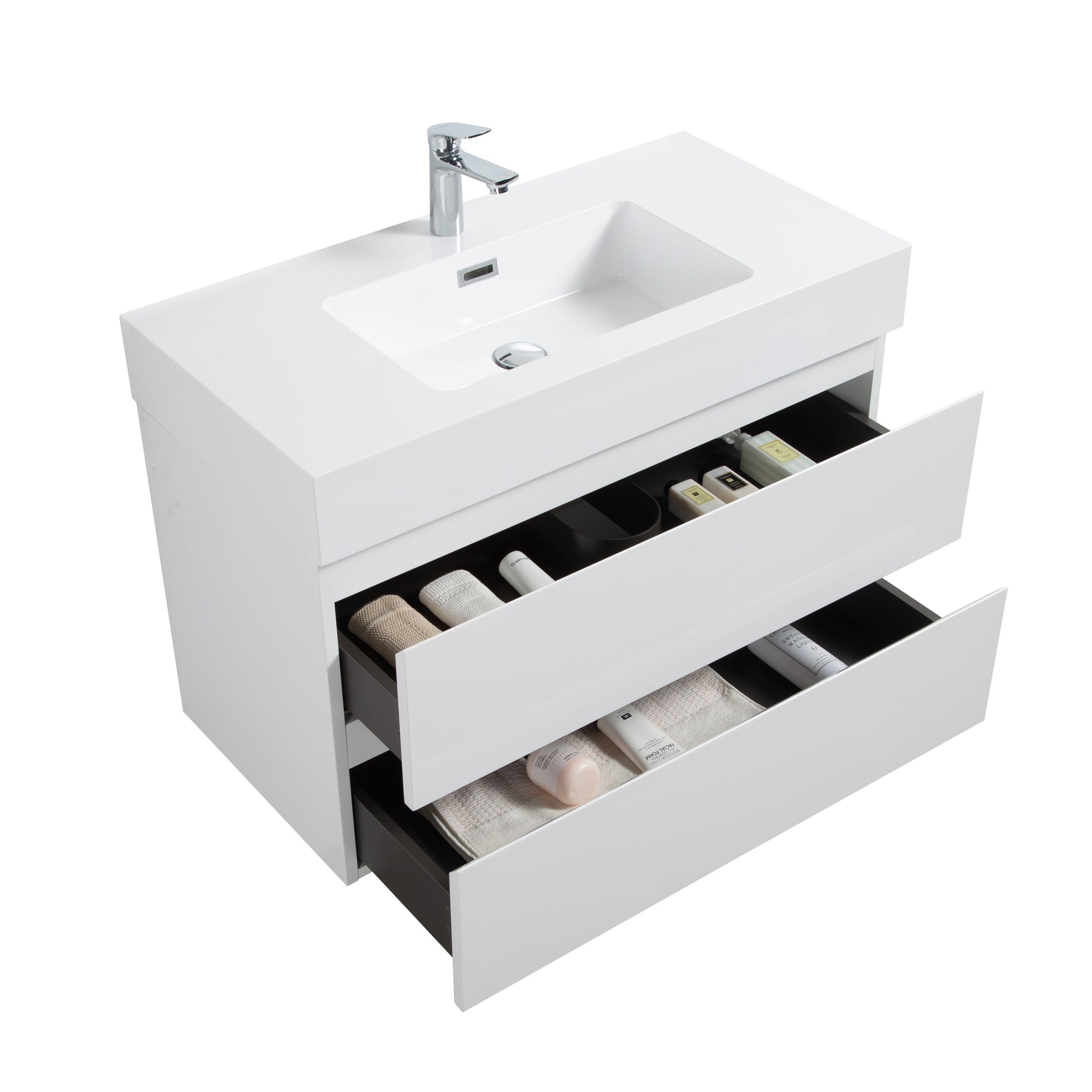 Alice 36" White Bathroom Vanity With Sink, Large Storage Wall Mounted Floating Bathroom Vanity For Modern Bathroom, One Piece White Sink Basin Without Drain And Faucet, Pre Assembled White Mdf