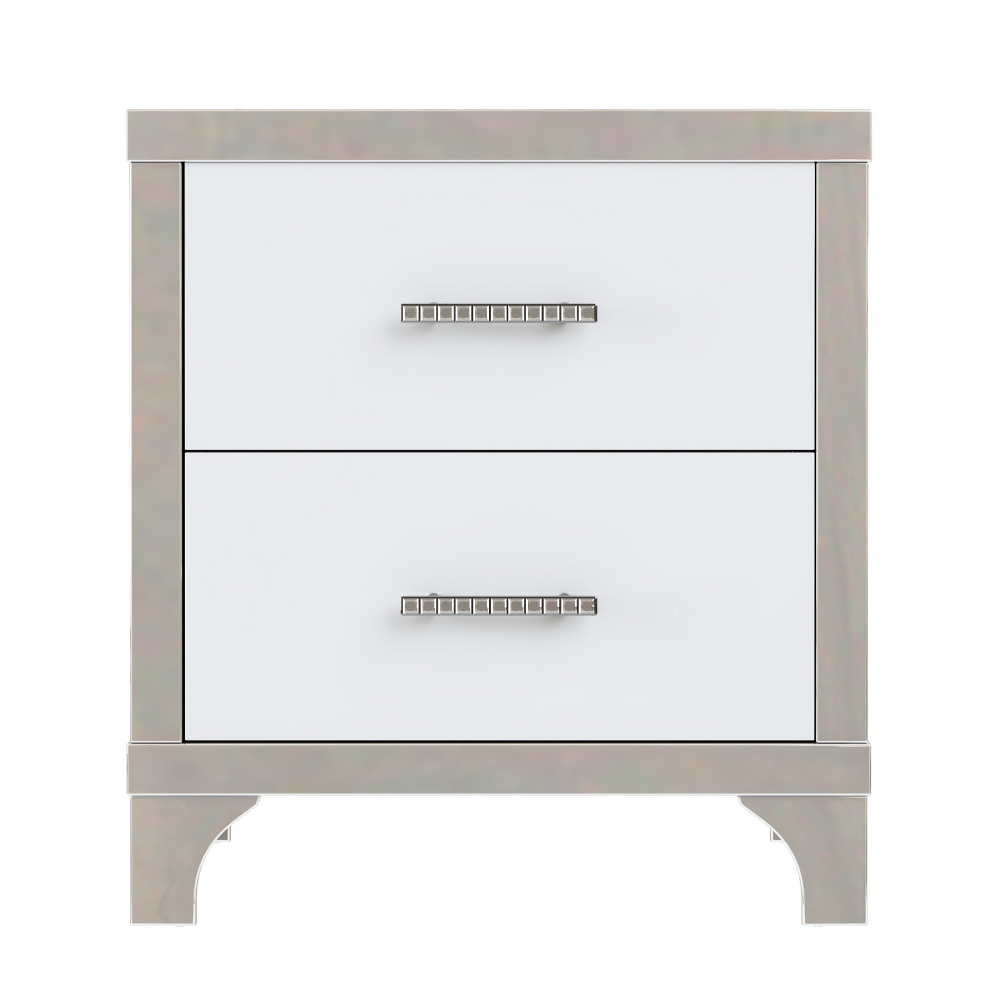 Elegant High Gloss Nightstand With Metal Handle,Mirrored Bedside Table With 2 Drawers For Bedroom,Living Room,White White Particle Board