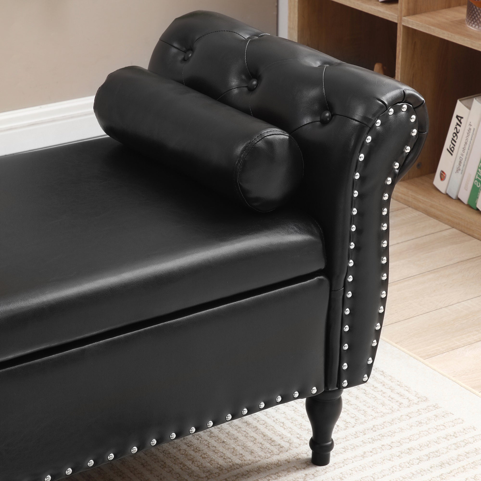 63" PU Upholstered End of Bed Bench Flip Top Entryway black-pu