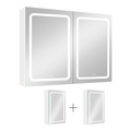 40X30 Inch Led Bathroom Medicine Cabinet Surface Mount Double Door Lighted Medicine Cabinet, Medicine Cabinets For Bathroom With Mirror Defogging, Dimmer White White Modern Aluminium