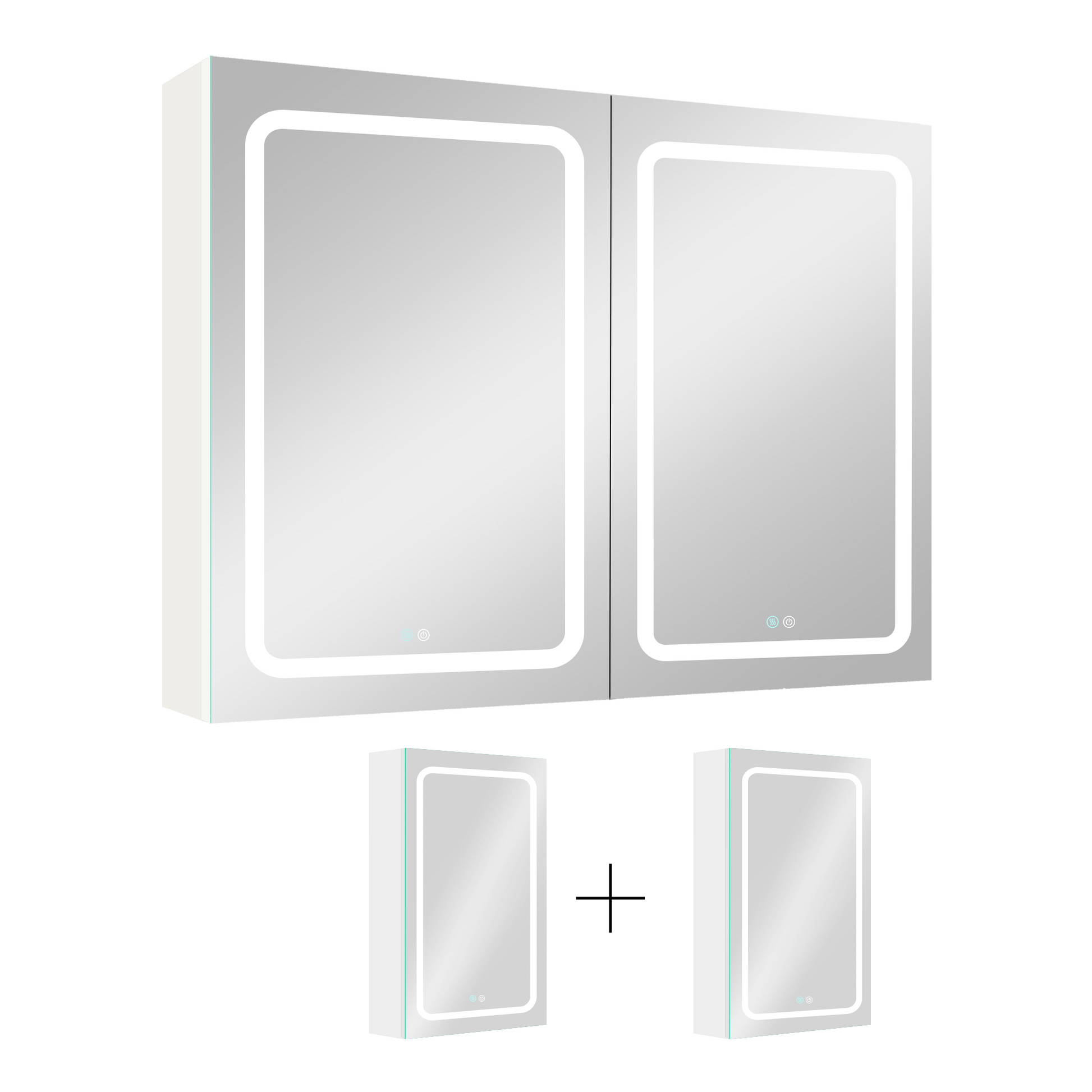 40X30 Inch Led Bathroom Medicine Cabinet Surface Mount Double Door Lighted Medicine Cabinet, Medicine Cabinets For Bathroom With Mirror Defogging, Dimmer White White Modern Aluminium