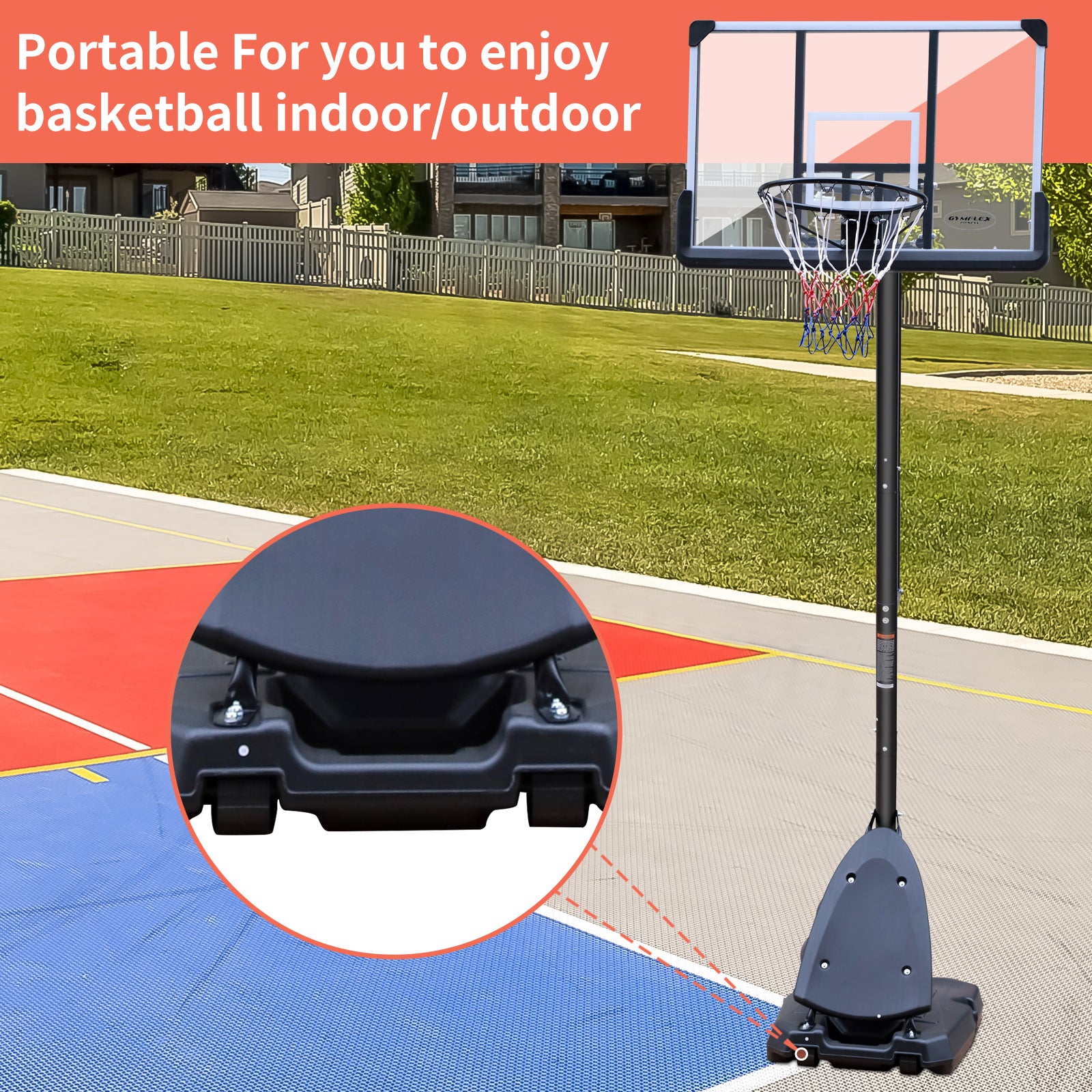 Height Adjustable 7.5 To 10Ft Basketball Hoop 44 Inch Backboard Portable Basketball Goal System With Stable Base And Wheels, Use For Outdoor Black White Iron