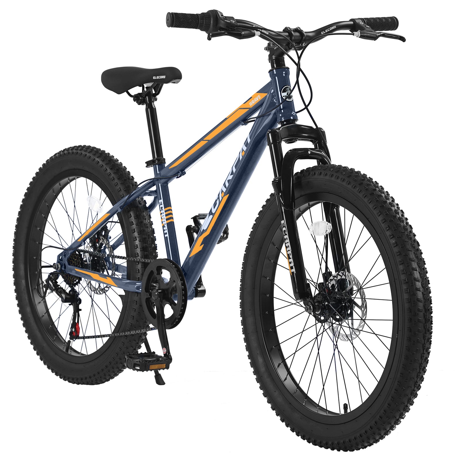 S24109 Elecony 24 Inch Fat Tire Bike Adult Youth Full Shimano 7 Speeds Mountain Bike, Dual Disc Brake, High Carbon Steel Frame, Front Suspension, Mountain Trail Bike, Urban Commuter City Bicycle Cycling Grey Without Anti Slip Garden & Outdoor American