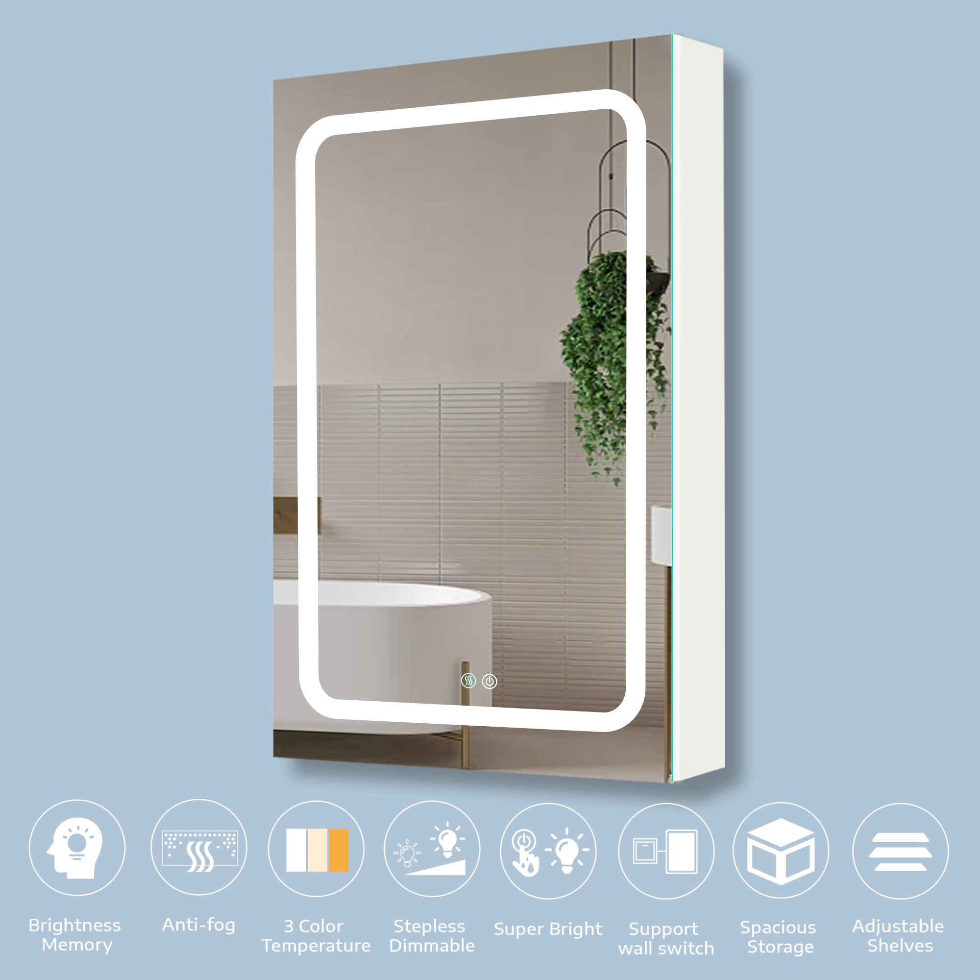 30x20 inch LED Bathroom Medicine Cabinet Surface white-classic-modern-aluminium