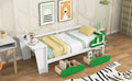 Twin Size Daybed With Desk, Green Leaf Shape Drawers And Shelves, White White Pine