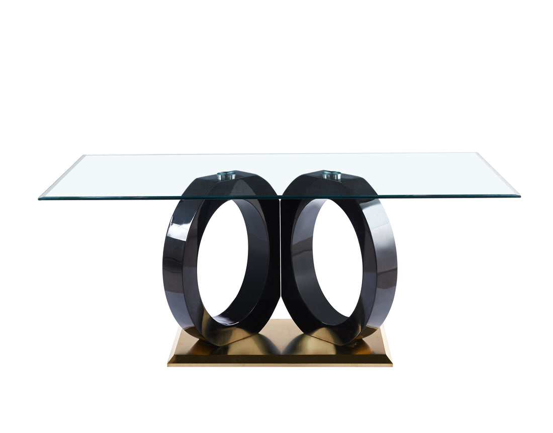 Modern Design Tempered Glass Dining Table With Black Mdf Middle Support And Stainless Steel Base Black Tempered Glass
