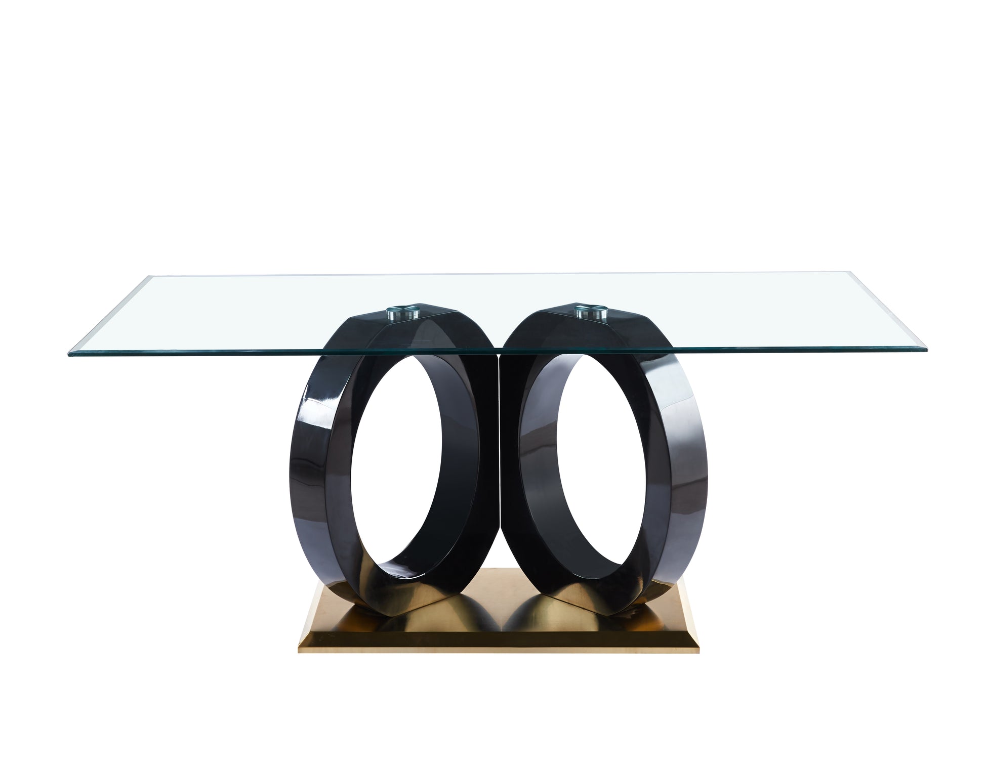 Modern Design Tempered Glass Dining Table With Black Mdf Middle Support And Stainless Steel Base Black Tempered Glass