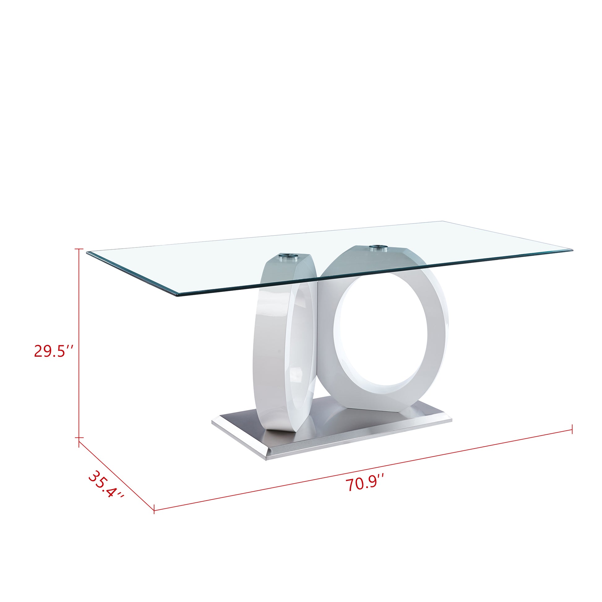 Modern Design Tempered Glass Dining Table With White Mdf Middle Support And Stainless Steel Base White Tempered Glass