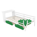 Twin Size Daybed With Desk, Green Leaf Shape Drawers And Shelves, White White Pine