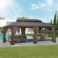 12*20Ft Patic Gazebo,Alu Gazebo With Steel Canopy,Outdoor Permanent Hardtop Gazebo Canopy For Patio, Garden, Backyard Bronze Steel