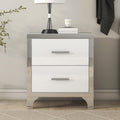 Elegant High Gloss Nightstand With Metal Handle,Mirrored Bedside Table With 2 Drawers For Bedroom,Living Room,White White Particle Board