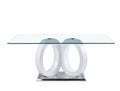 Modern Design Tempered Glass Dining Table With White Mdf Middle Support And Stainless Steel Base White Tempered Glass