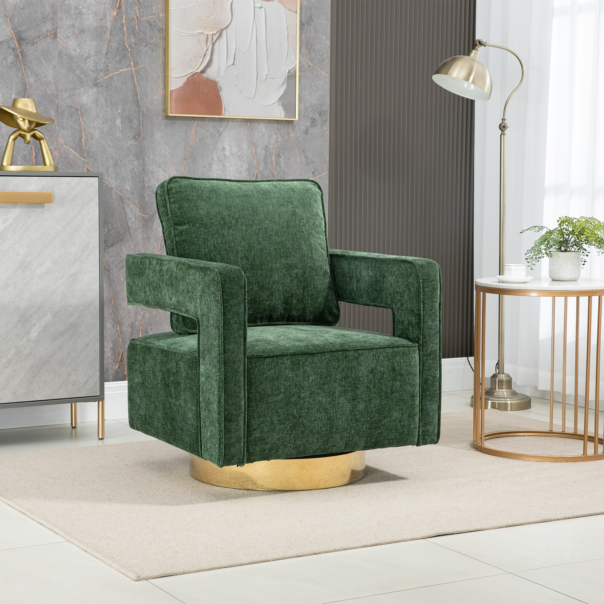 Swivel Accent Open Back Chair Modern Comfy Sofa Chair With Gold