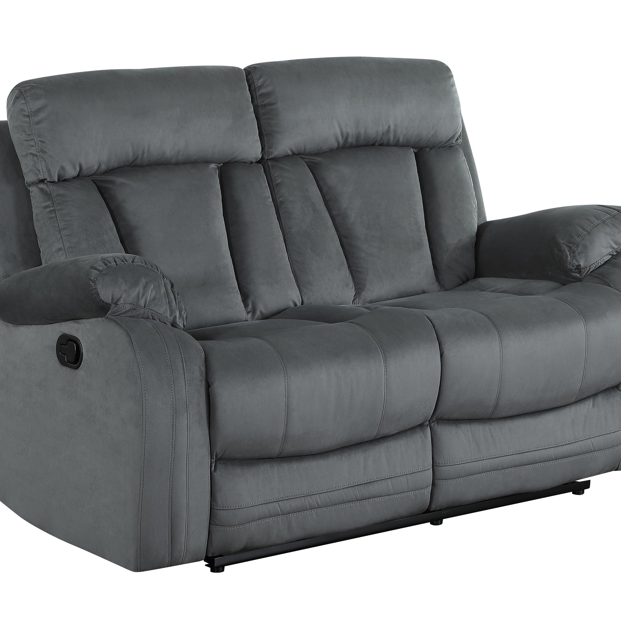 Reclining Transitional Microfiber Fabric Loveseat Gray Foam Fabric