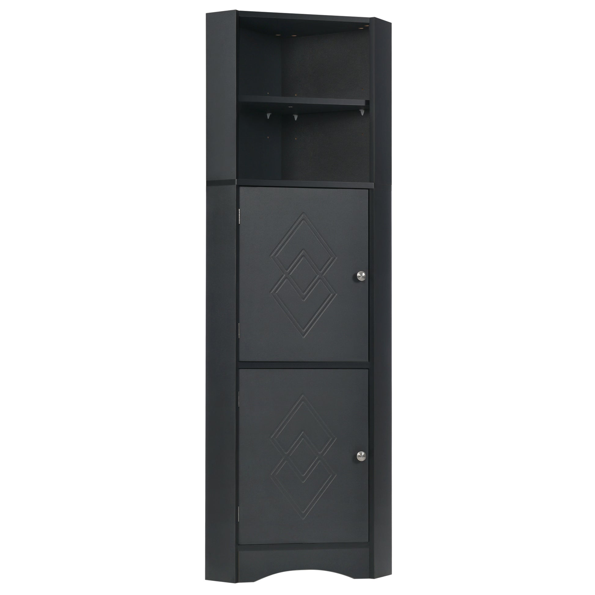 Tall Bathroom Corner Cabinet, Freestanding Storage Cabinet With Doors And Adjustable Shelves, Mdf Board, Black Black Mdf