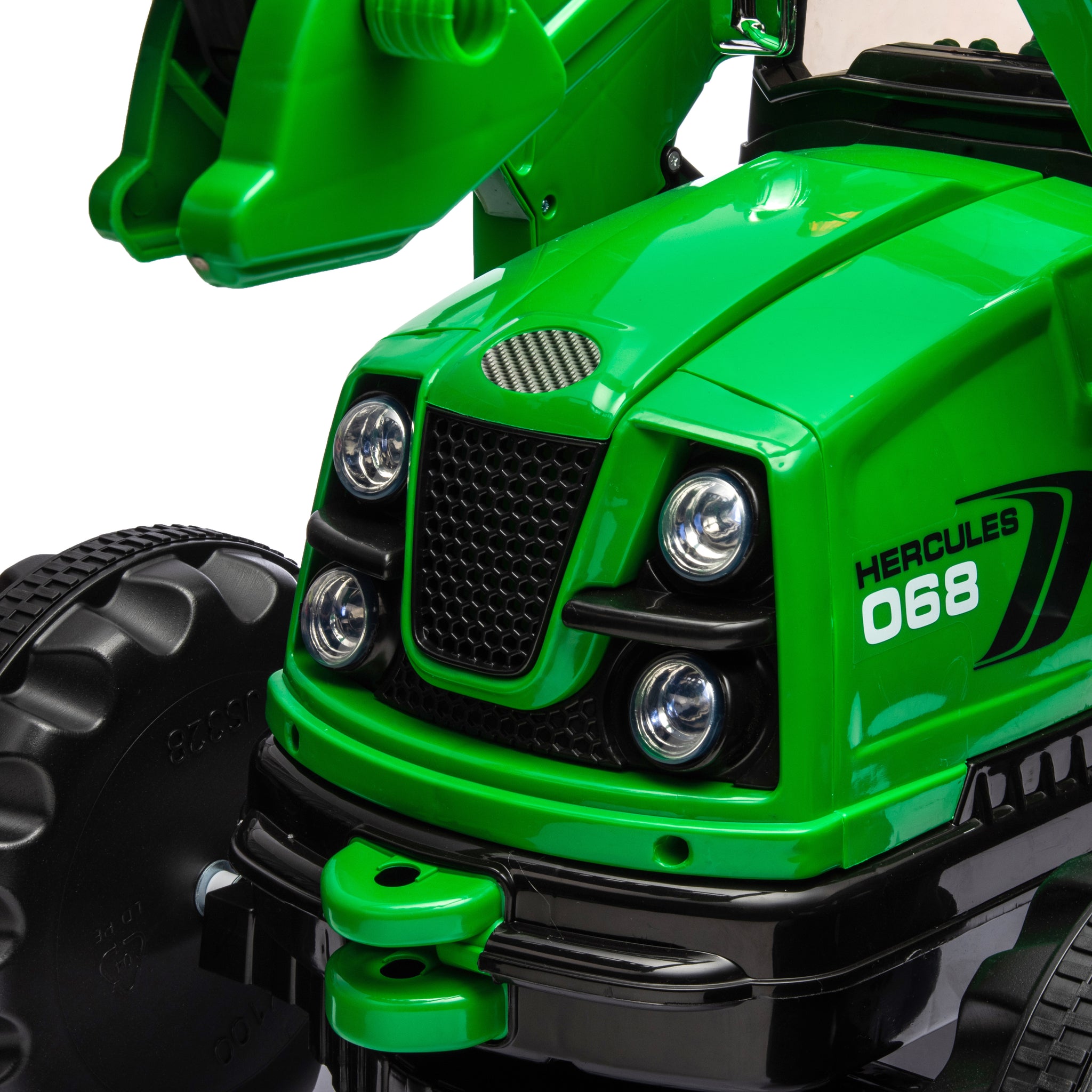 Kids Ride On Excavator, 12V Battery Powered Construction Vehicles For Kids, Front Loader With Horn, 2 Speeds, Forward Backward, Safety Belt,Treaded Wheels, Digger, Green Ride On Car Green Plastic