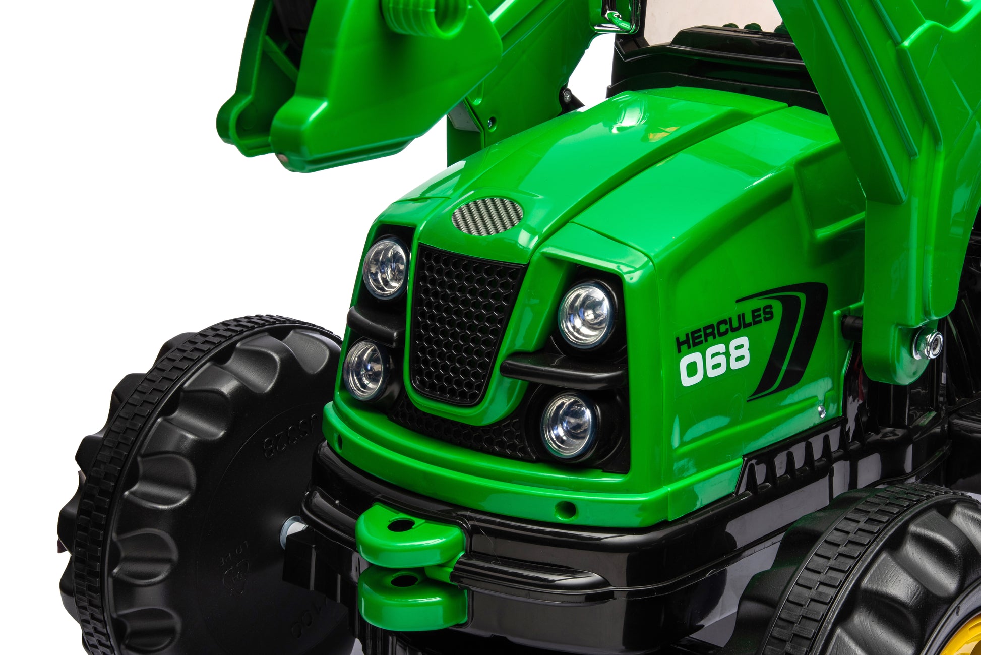 Kids Ride On Excavator, 12V Battery Powered Construction Vehicles For Kids, Front Loader With Horn, 2 Speeds, Forward Backward, Safety Belt,Treaded Wheels, Digger, Green Ride On Car Green Plastic