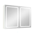 40X30 Inch Led Bathroom Medicine Cabinet Surface Mount Double Door Lighted Medicine Cabinet, Medicine Cabinets For Bathroom With Mirror Defogging, Dimmer White White Modern Aluminium