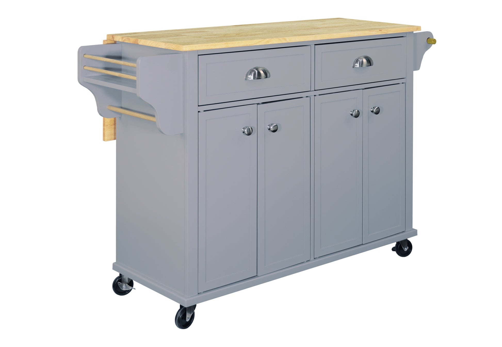 Cambridge Natural Wood Top Kitchen Island with Storage gray-solid wood+mdf