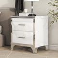 Elegant High Gloss Nightstand With Metal Handle,Mirrored Bedside Table With 2 Drawers For Bedroom,Living Room,White White Particle Board