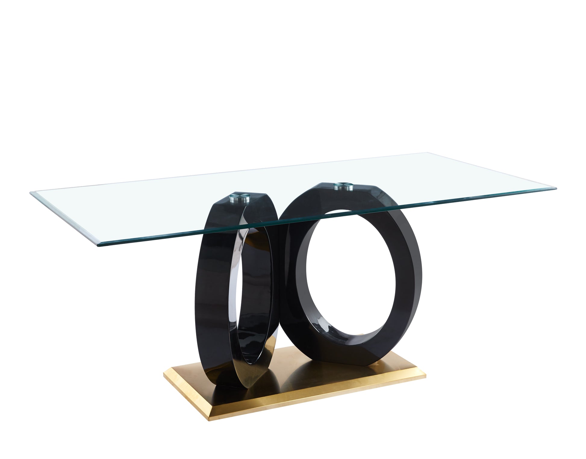 Modern Design Tempered Glass Dining Table With Black Mdf Middle Support And Stainless Steel Base Black Tempered Glass