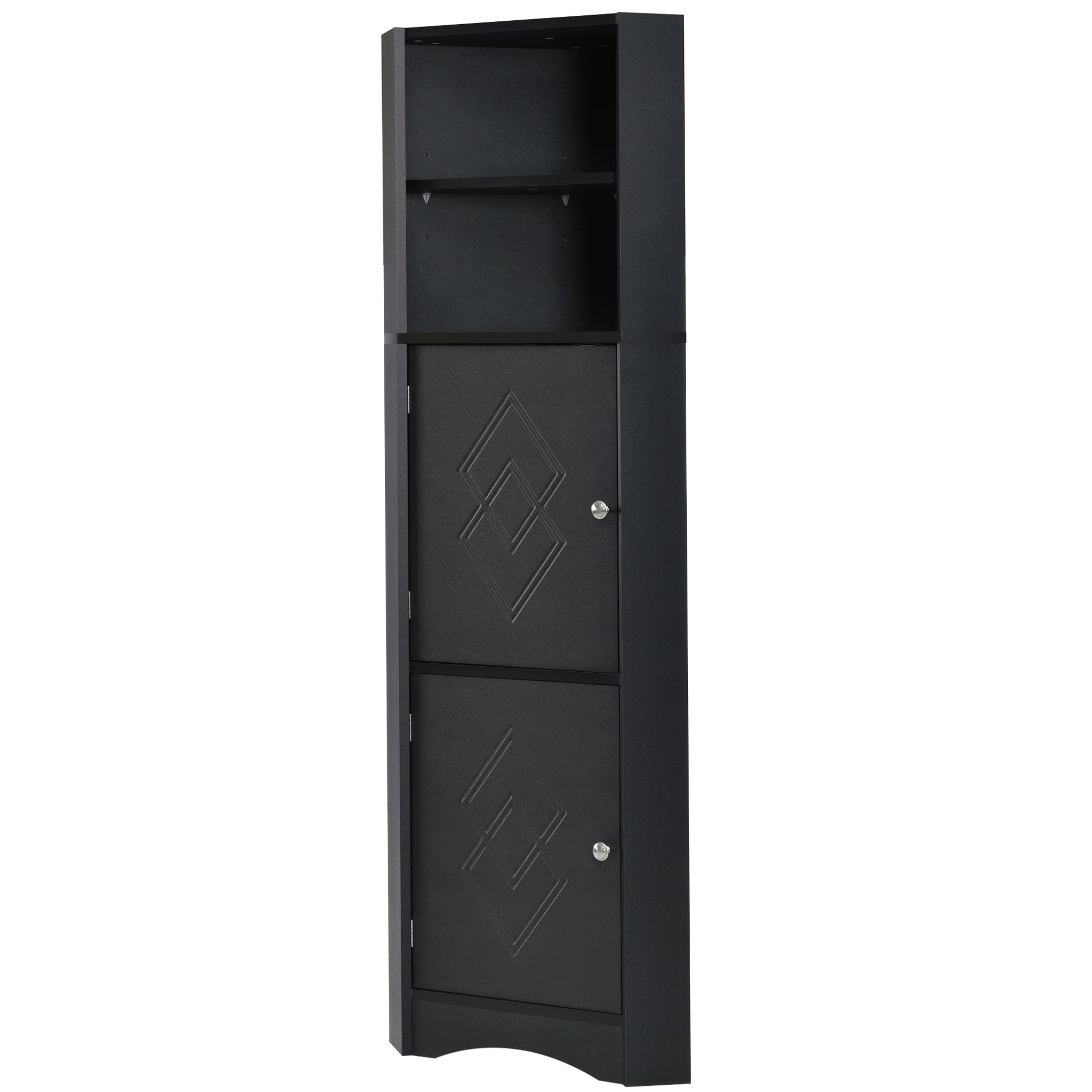 Tall Bathroom Corner Cabinet, Freestanding Storage Cabinet With Doors And Adjustable Shelves, Mdf Board, Black Black Mdf