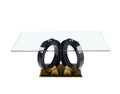 Modern Design Tempered Glass Dining Table With Black Mdf Middle Support And Stainless Steel Base Black Tempered Glass