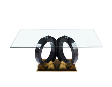 Modern Design Tempered Glass Dining Table With Black Mdf Middle Support And Stainless Steel Base Black Tempered Glass