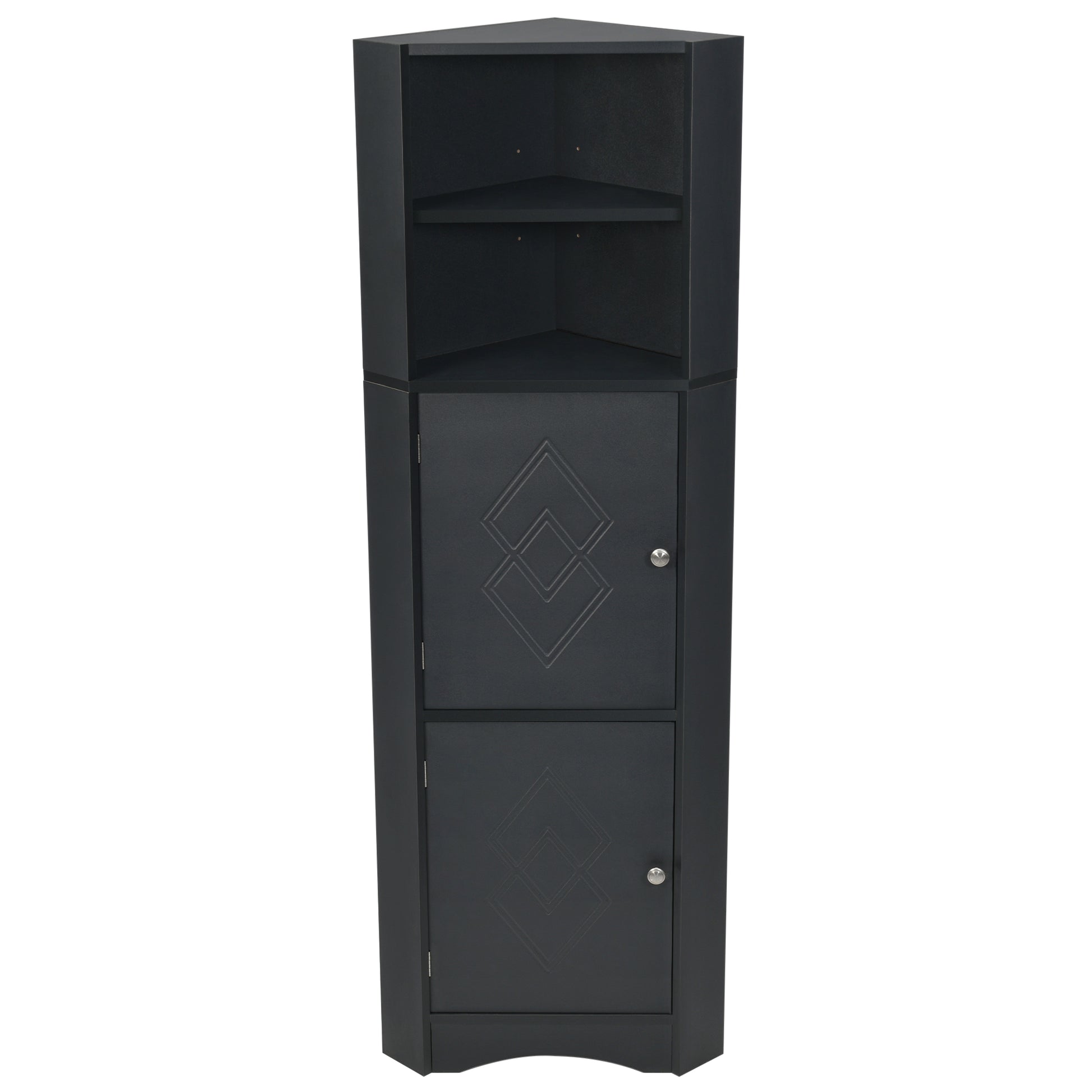 Tall Bathroom Corner Cabinet, Freestanding Storage Cabinet With Doors And Adjustable Shelves, Mdf Board, Black Black Mdf