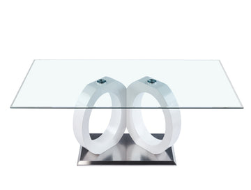 Modern Design Tempered Glass Dining Table With White Mdf Middle Support And Stainless Steel Base White Tempered Glass