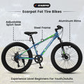 S24109 24 Inch Fat Tire Bike Adult Youth Full Shimano 7 Speeds Mountain Bike, Dual Disc Brake, High Carbon Steel Frame, Front Suspension, Mountain Trail Bike, Urban Commuter City Bicycle Cycling Green Without Anti Slip Garden & Outdoor American