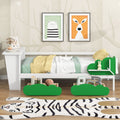 Twin Size Daybed With Desk, Green Leaf Shape Drawers And Shelves, White White Pine