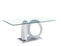 Modern Design Tempered Glass Dining Table With White Mdf Middle Support And Stainless Steel Base White Tempered Glass