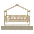 Twin Size Wooden House Bed With Twin Size Trundle, Natural Twin Natural Solid Wood Mdf