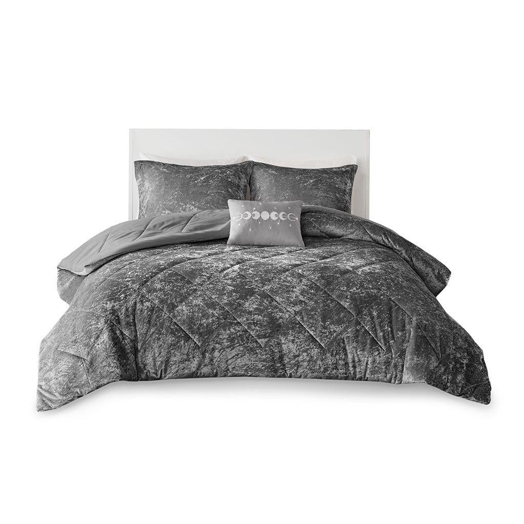 Velvet Comforter Set King Grey Polyester